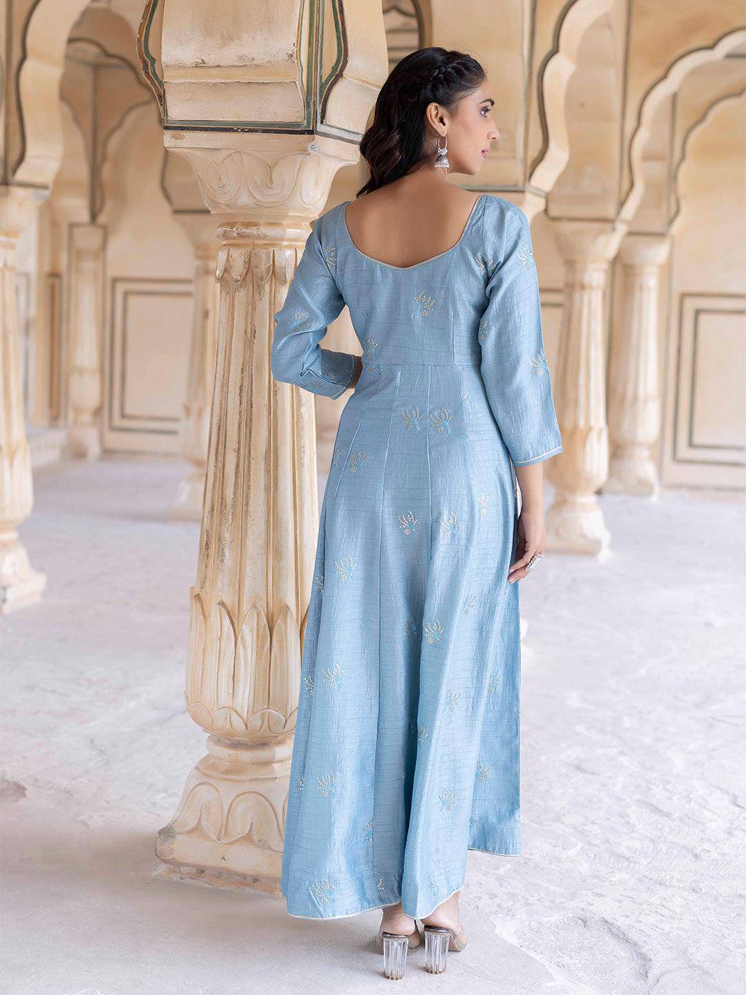 Celestial Sky-Blue Flared Kurta - Uboric