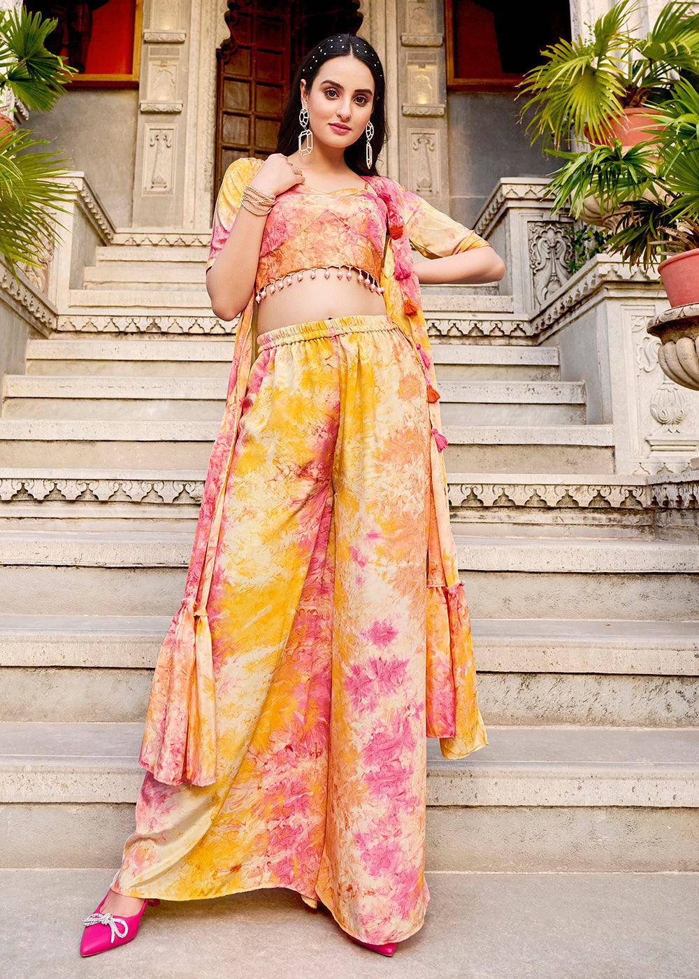 Charming Yellow Printed Koti Style Co-Ords Indo-Western Suit - Uboric