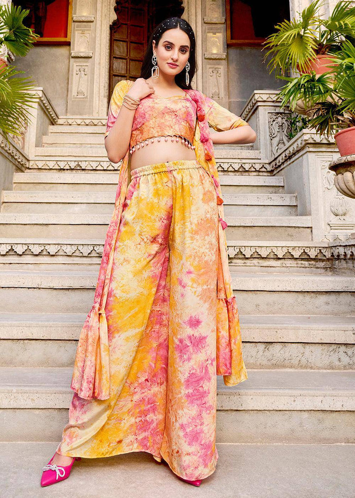 Charming Yellow Printed Koti Style Co-Ords Indo-Western Suit - Uboric