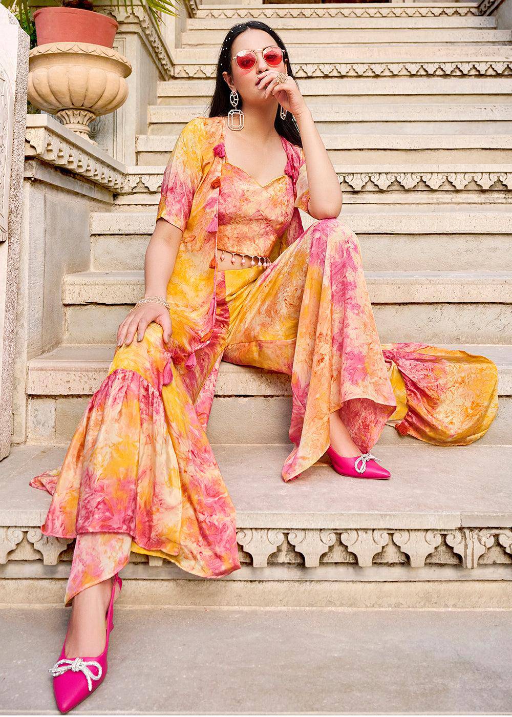 Charming Yellow Printed Koti Style Co-Ords Indo-Western Suit - Uboric