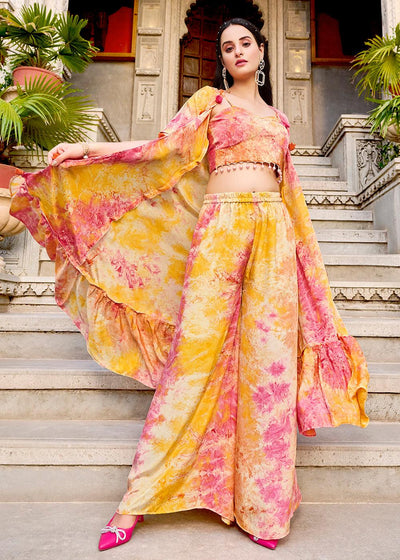 Charming Yellow Printed Koti Style Co-Ords Indo-Western Suit - Uboric