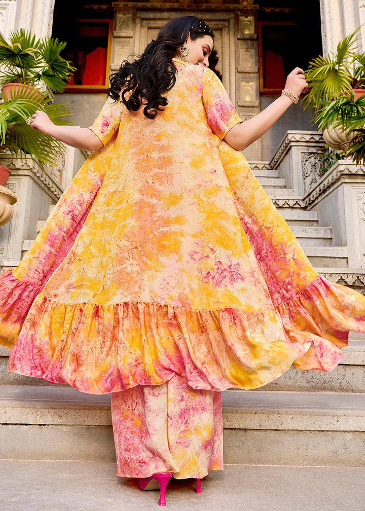 Charming Yellow Printed Koti Style Co-Ords Indo-Western Suit - Uboric