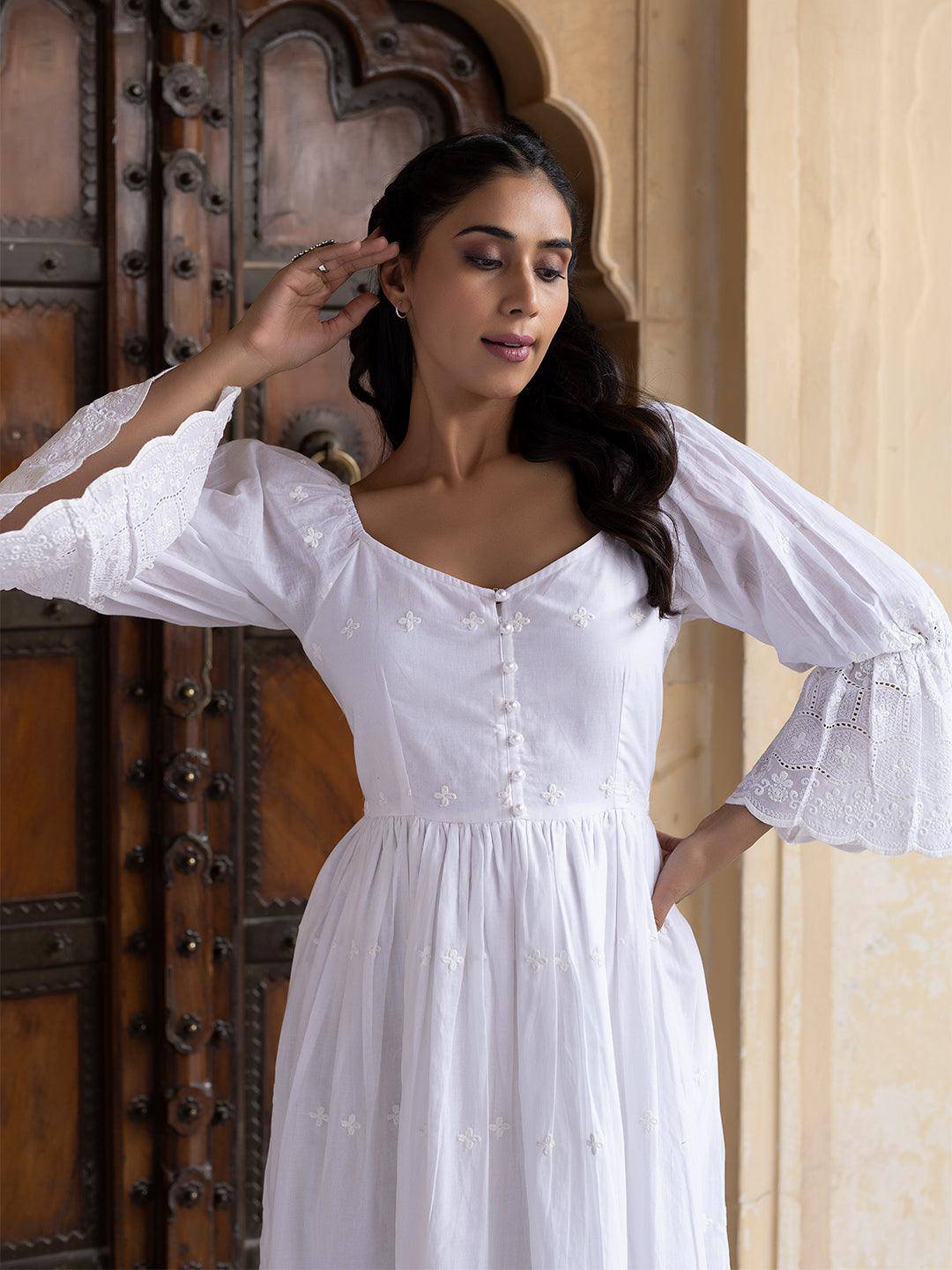 Cloude Dancer White Cotton Dress - Uboric