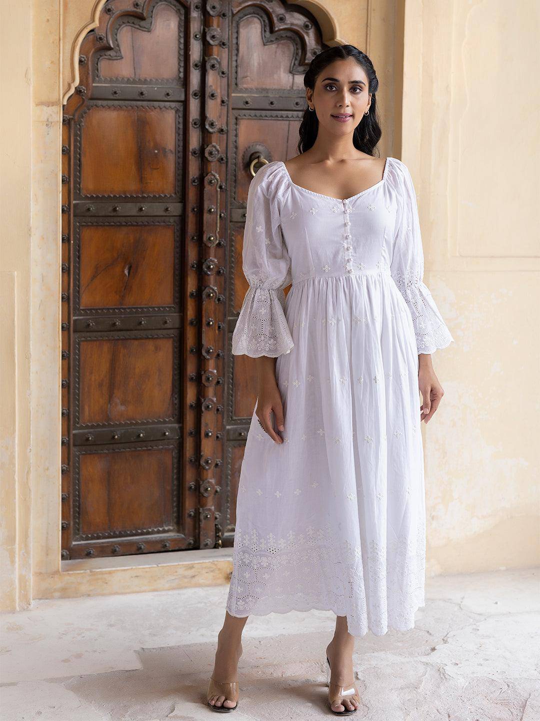 Cloude Dancer White Cotton Dress - Uboric