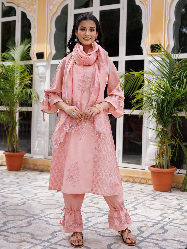 Coral Cloud Hand Block Kurta Set - Uboric