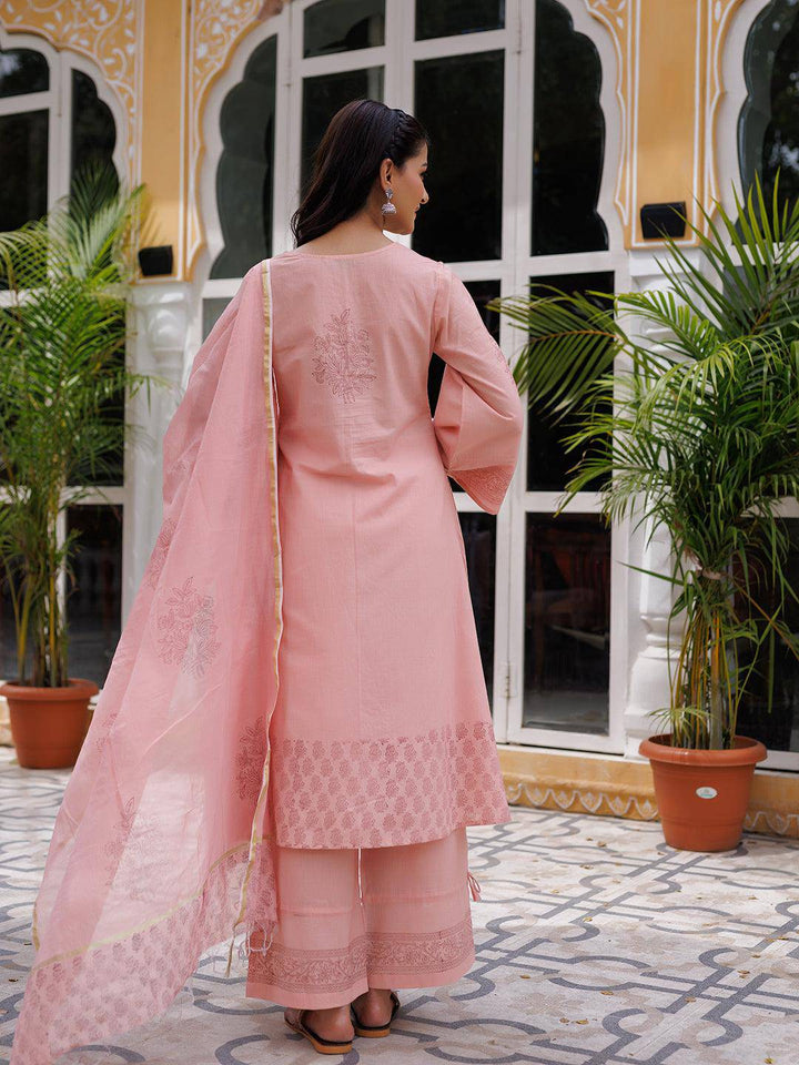 Coral Cloud Hand Block Kurta Set - Uboric