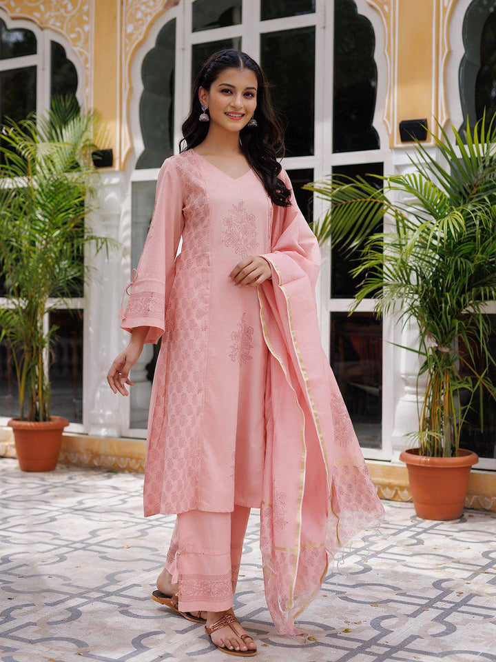 Coral Cloud Hand Block Kurta Set - Uboric