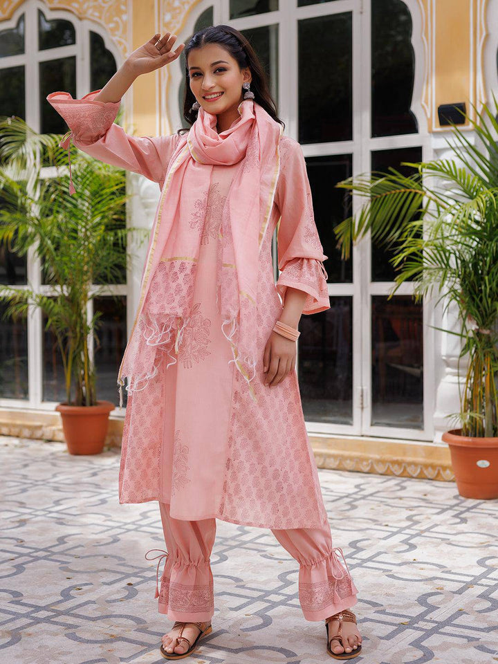 Coral Cloud Hand Block Kurta Set - Uboric