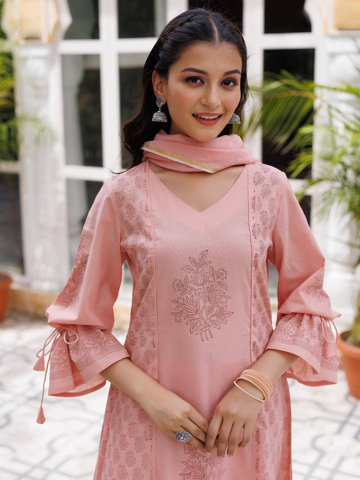 Coral Cloud Hand Block Kurta Set - Uboric