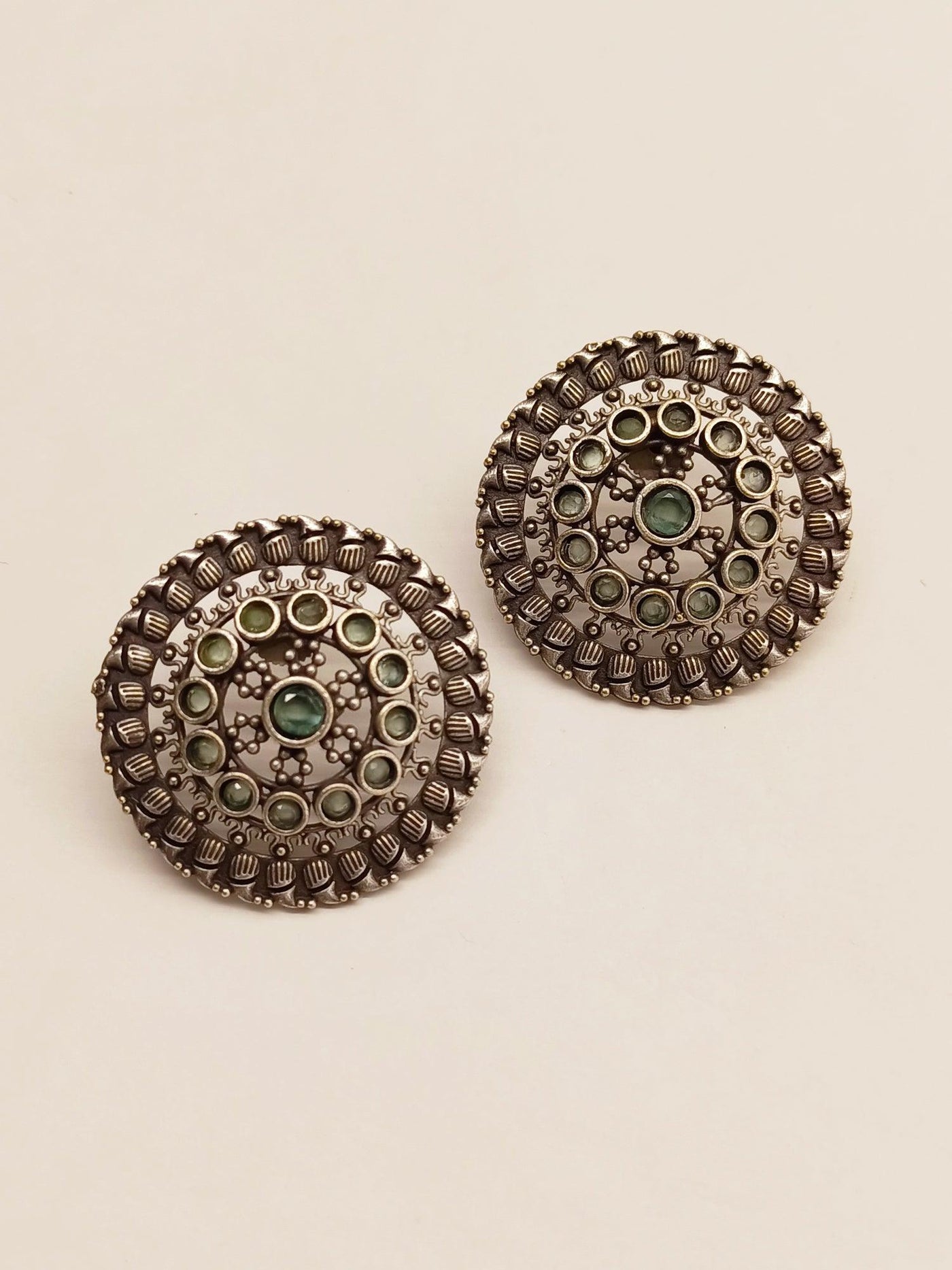 Cristina Silver Oxidised Tops With Mint Green Stone - Uboric