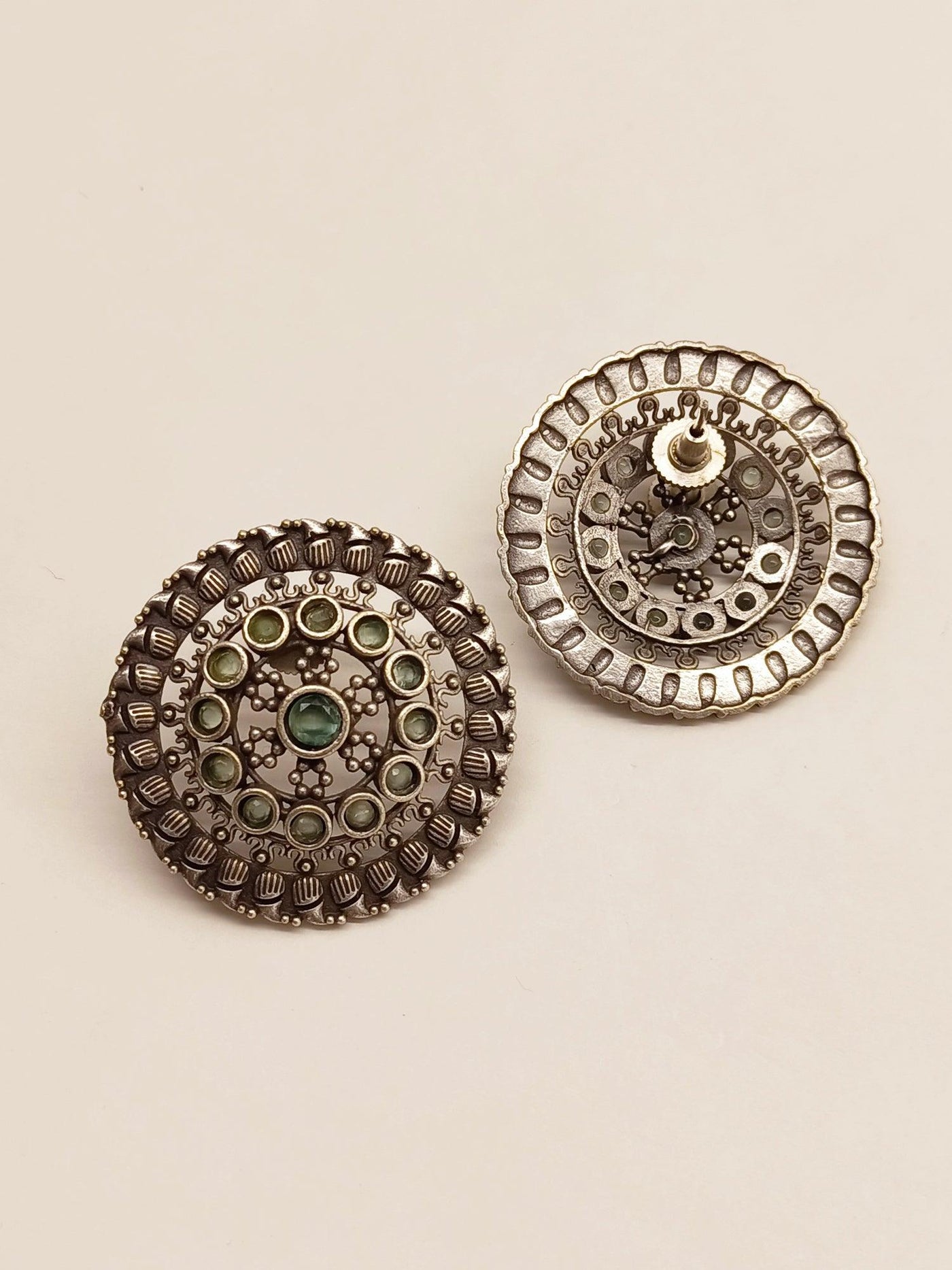 Cristina Silver Oxidised Tops With Mint Green Stone - Uboric