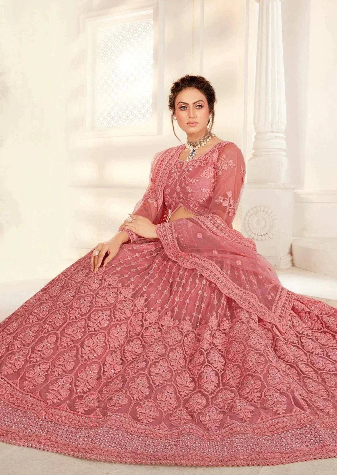 Designer Bridal Lehenga (Rose Pink) - Uboric