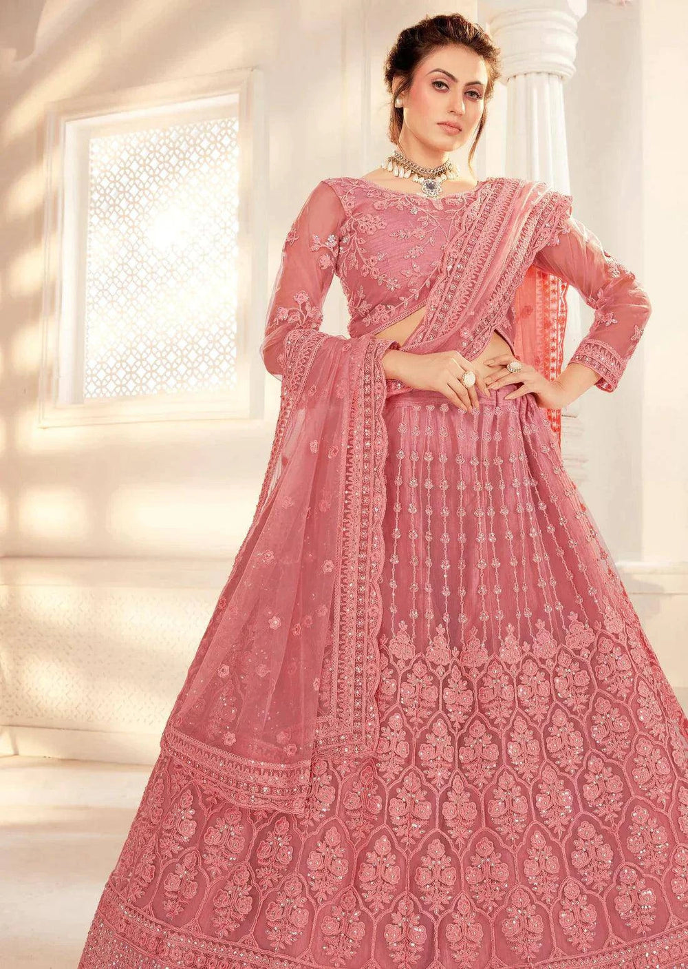 Designer Bridal Lehenga (Rose Pink) - Uboric