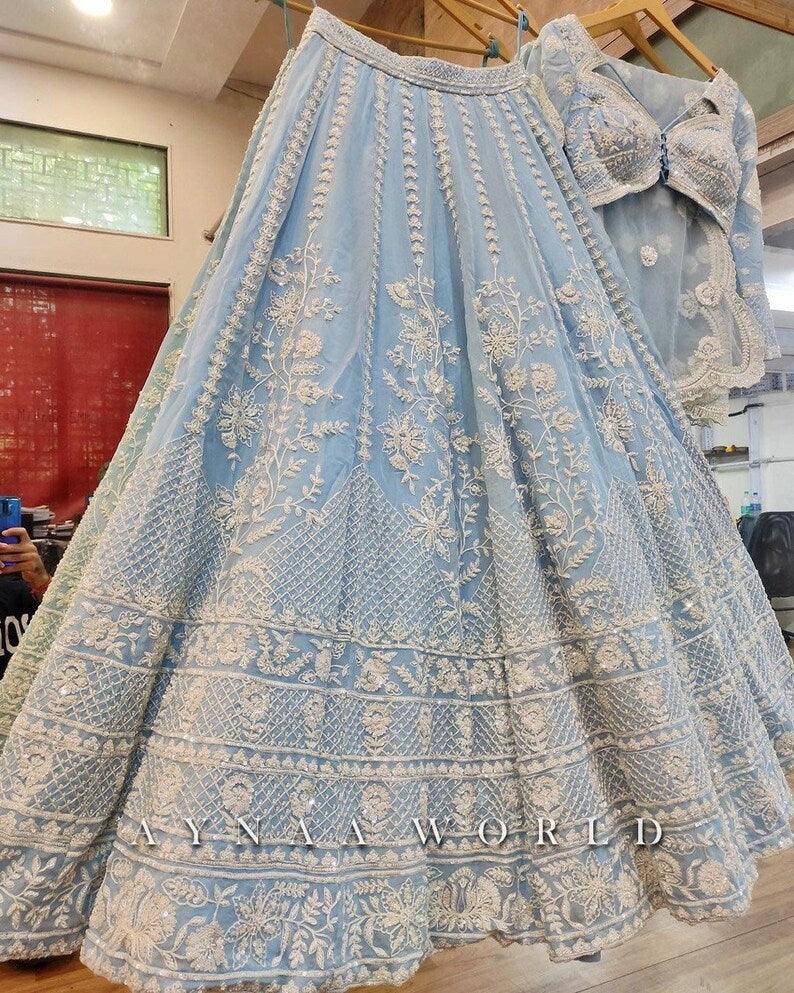 Designer Bridal Wear Heavy Soft Organza With Embroidery Sequence Work Lehenga Choli Dupatta, Bridal lehenga choli, Wedding Lehenga Choli (Ready to Wear) - Uboric