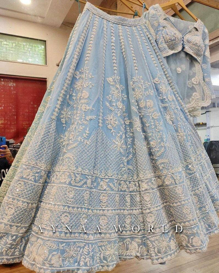 Designer Bridal Wear Heavy Soft Organza With Embroidery Sequence Work Lehenga Choli Dupatta, Bridal lehenga choli, Wedding Lehenga Choli (Ready to Wear) - Uboric