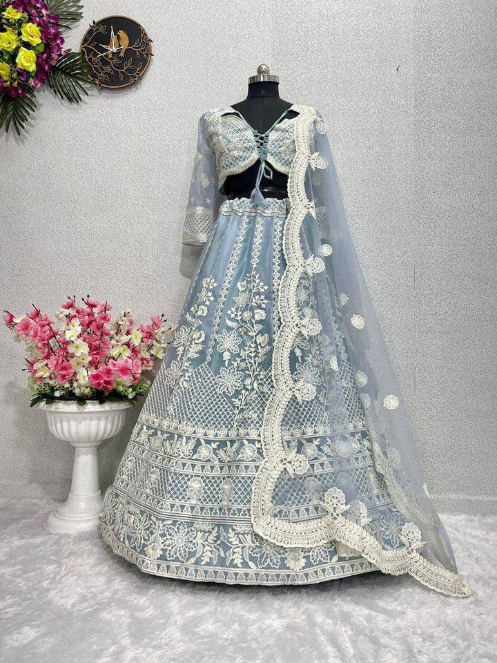 Designer Bridal Wear Heavy Soft Organza With Embroidery Sequence Work Lehenga Choli Dupatta, Bridal lehenga choli, Wedding Lehenga Choli (Ready to Wear) - Uboric