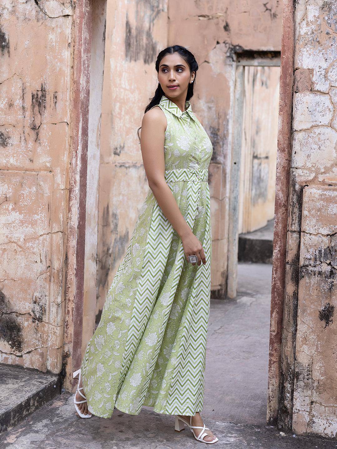 Divya Pista Green Printed Jumpsuit - Uboric