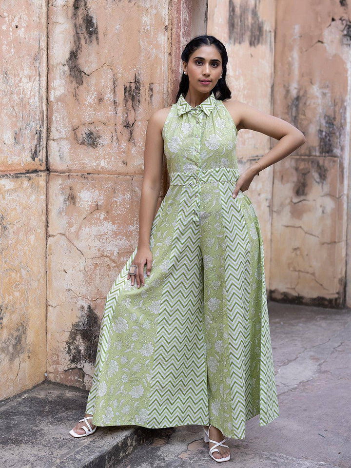 Divya Pista Green Printed Jumpsuit - Uboric