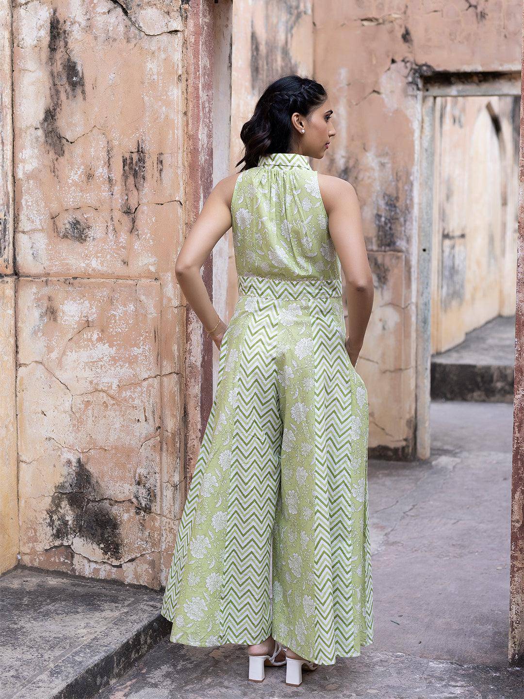 Divya Pista Green Printed Jumpsuit - Uboric