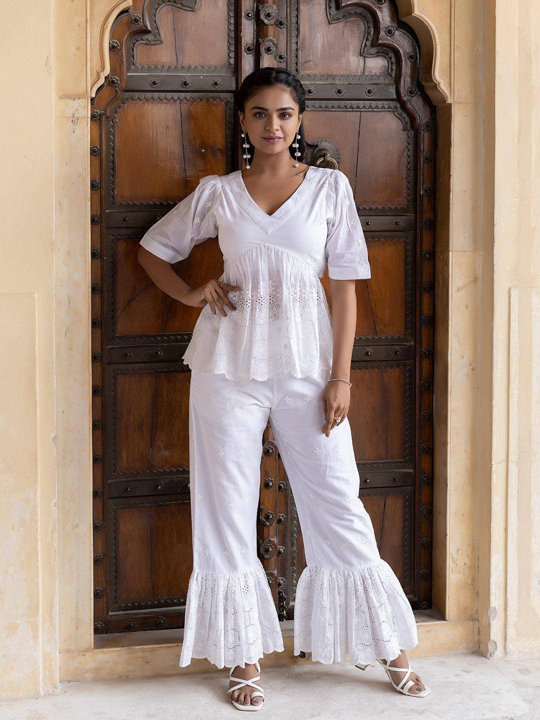 Egret White Cotton Co-Ord Set - Uboric