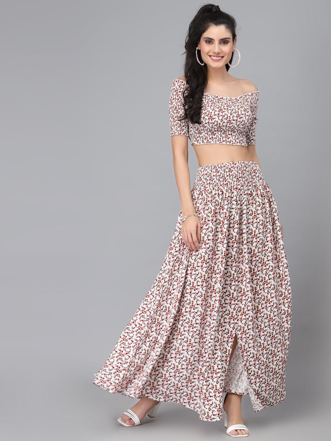 Elyse White Printed Co-Ord Set - Uboric