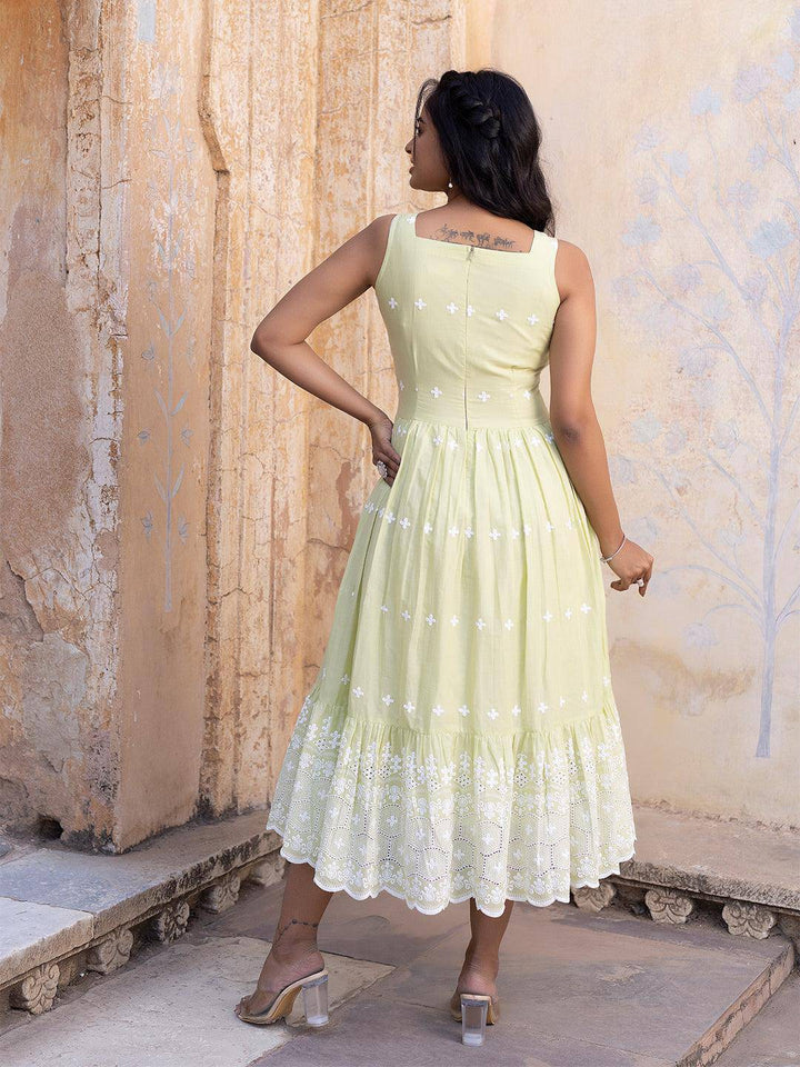 Endive Green Cotton Dress - Uboric