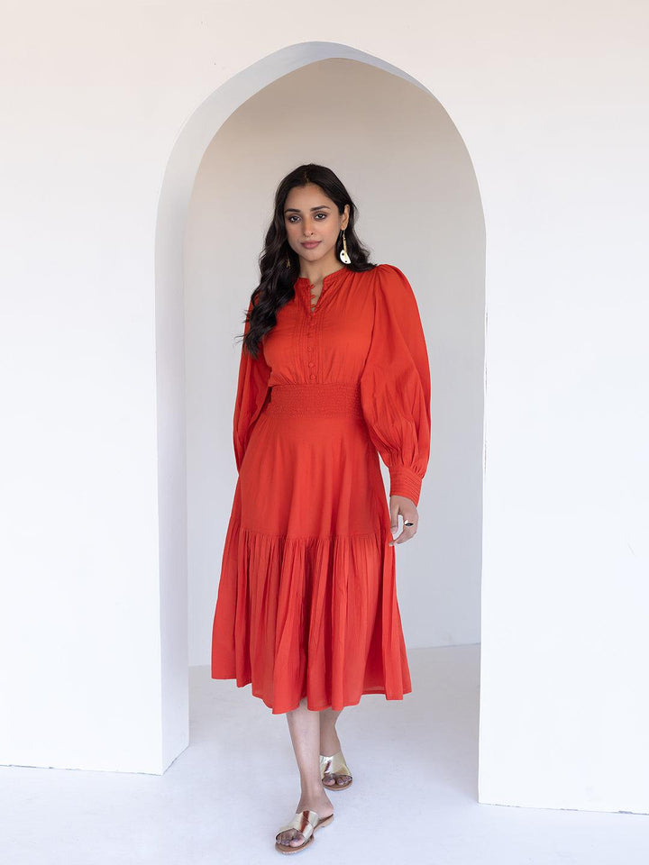 Fiesta Orange Midi Dress - Uboric