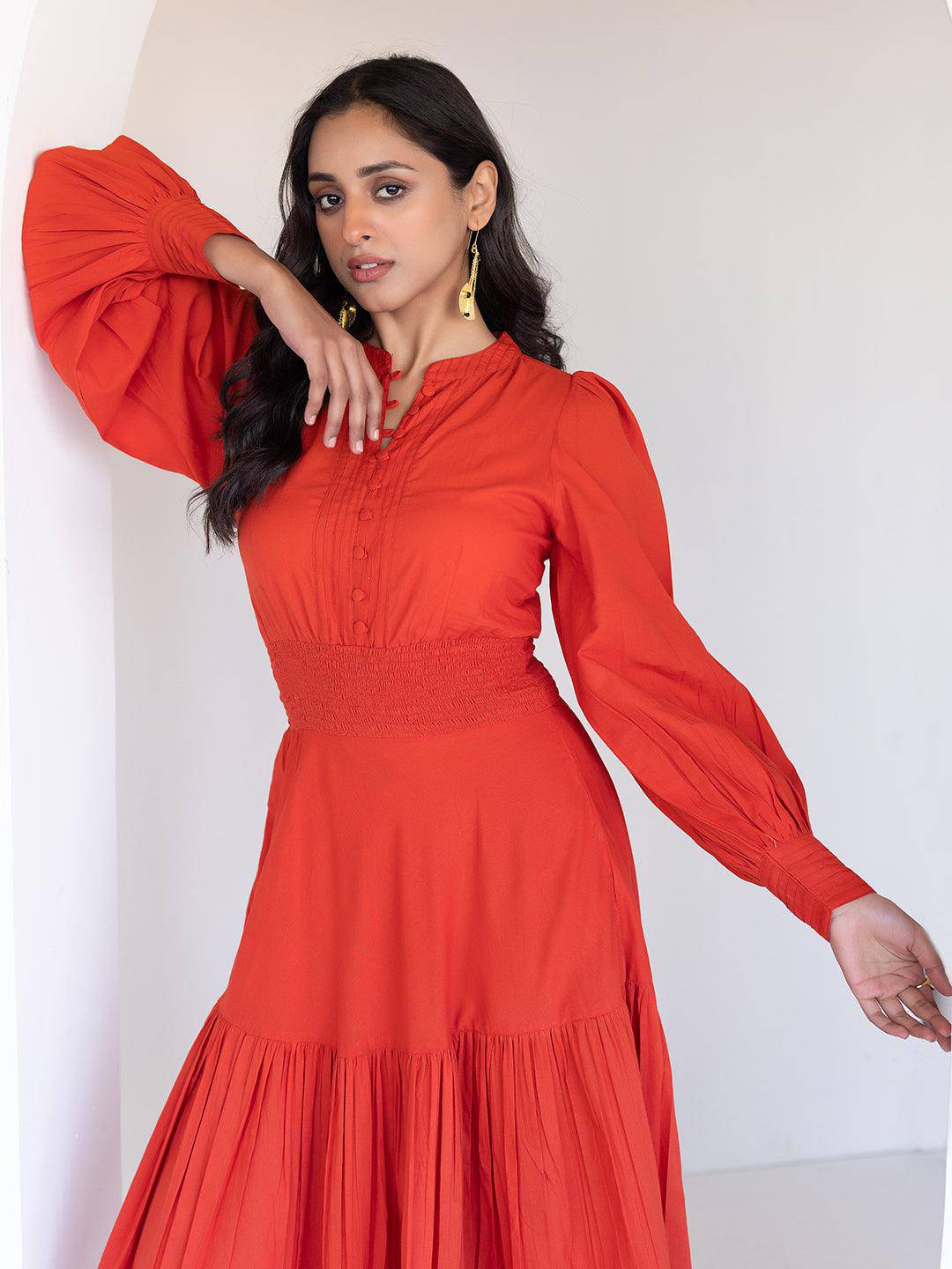 Fiesta Orange Midi Dress - Uboric