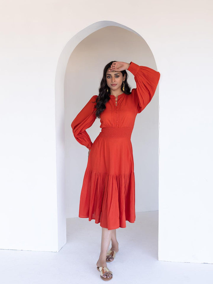 Fiesta Orange Midi Dress - Uboric