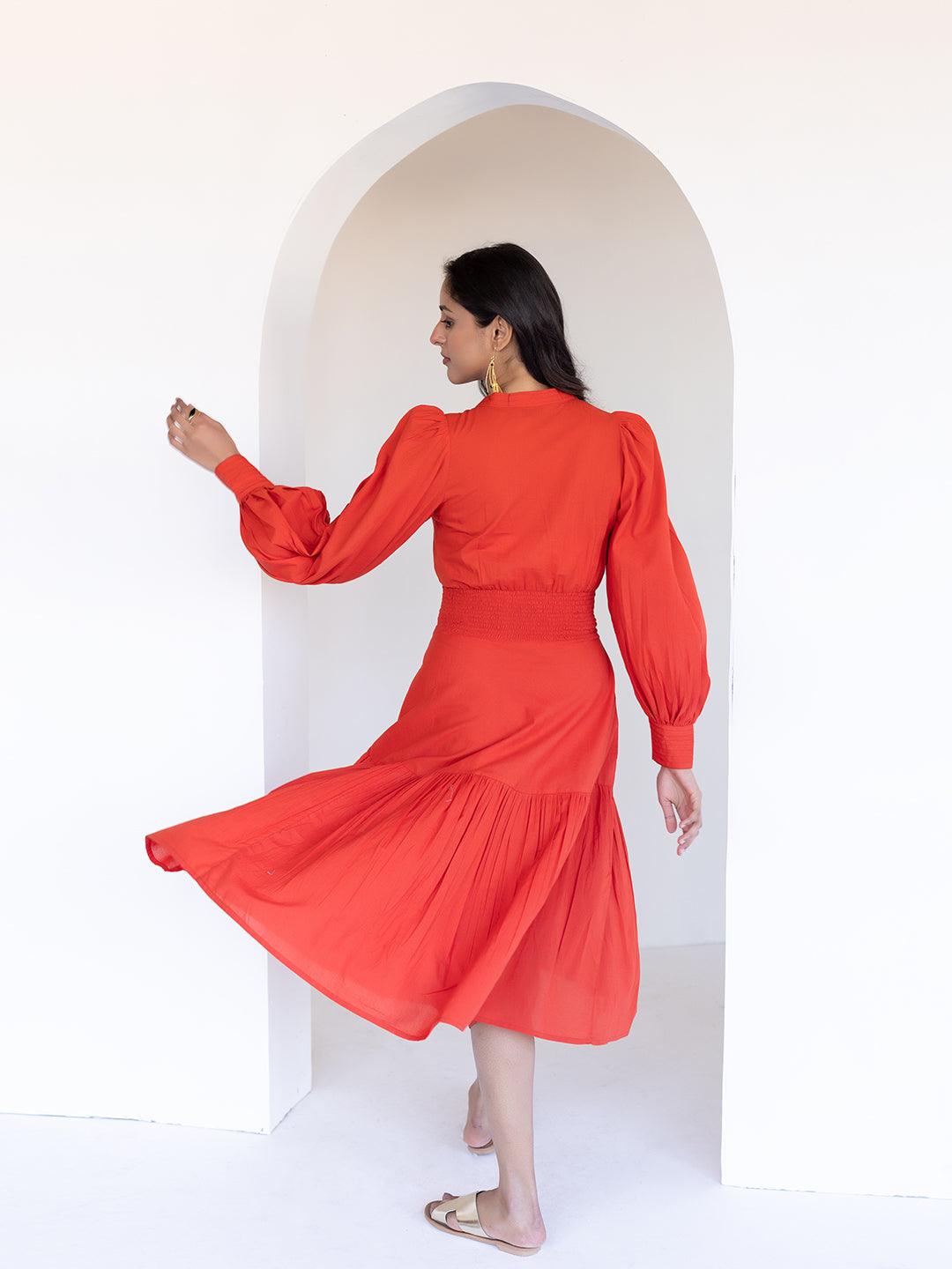 Fiesta Orange Midi Dress - Uboric