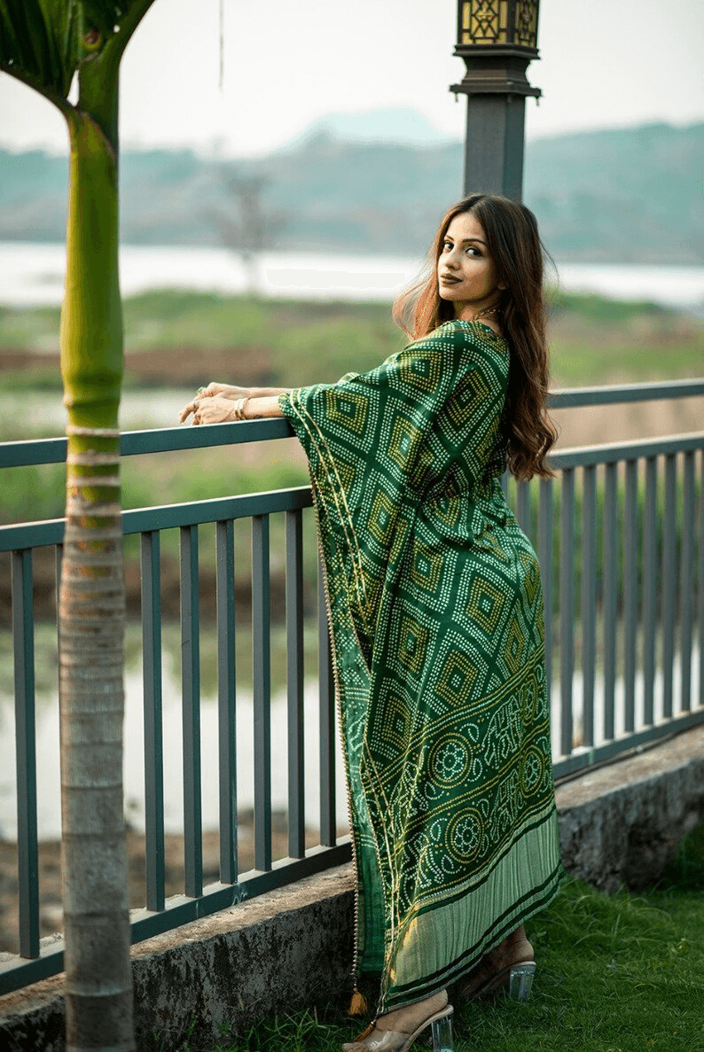 Floral green Digital Print all in one size kaftan dress for women - Uboric