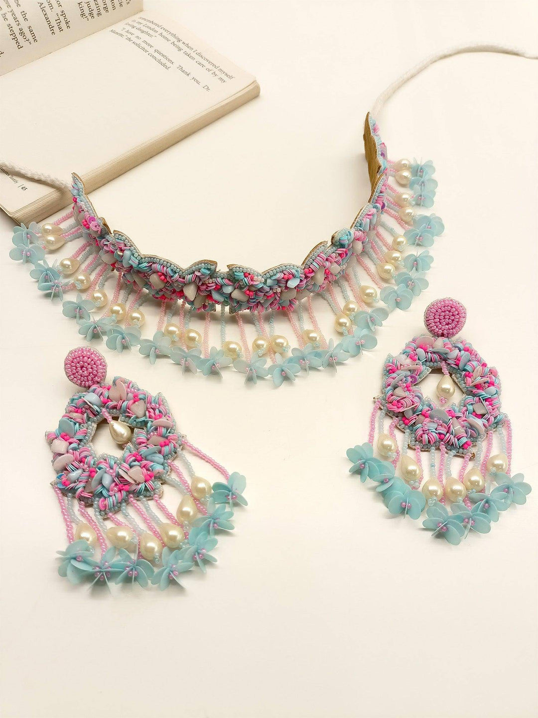 Ganishka Aqua Blue Handmade Choker Set - Uboric