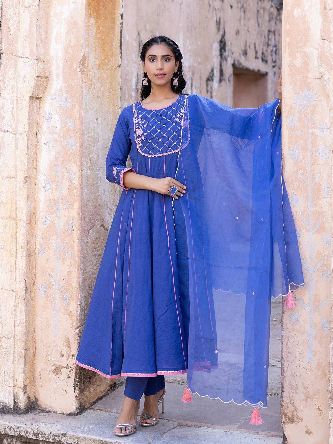 Granada Sky Cotton Kurta Set - Uboric