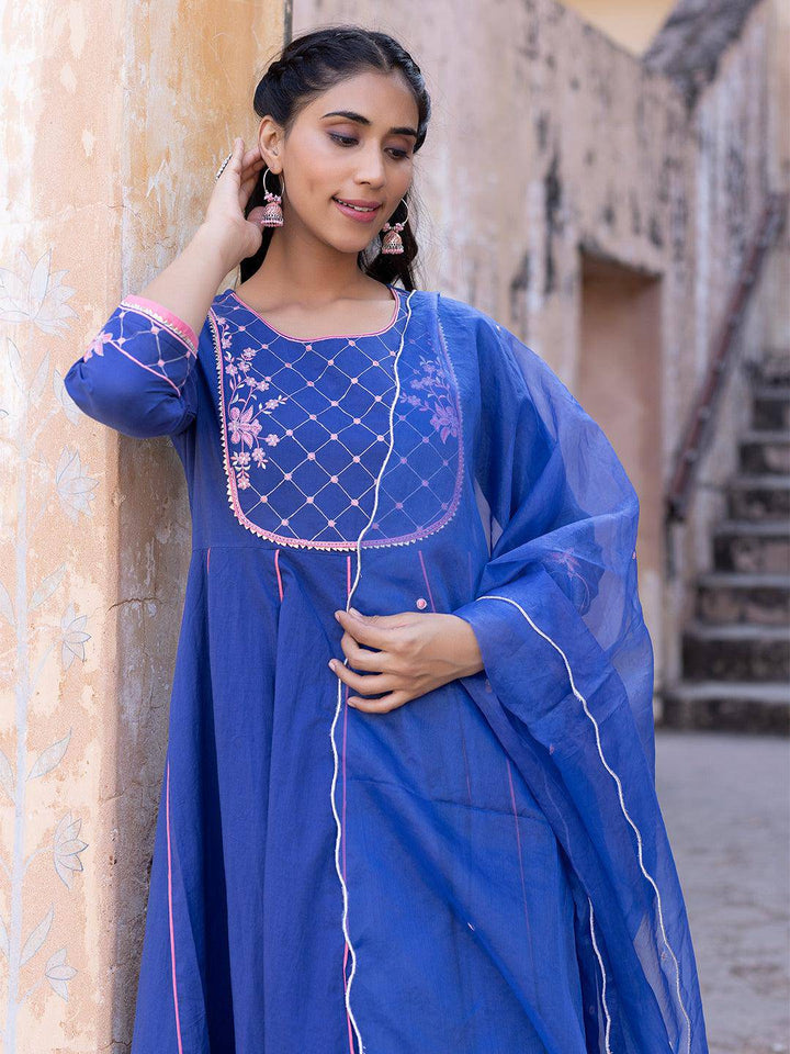 Granada Sky Cotton Kurta Set - Uboric