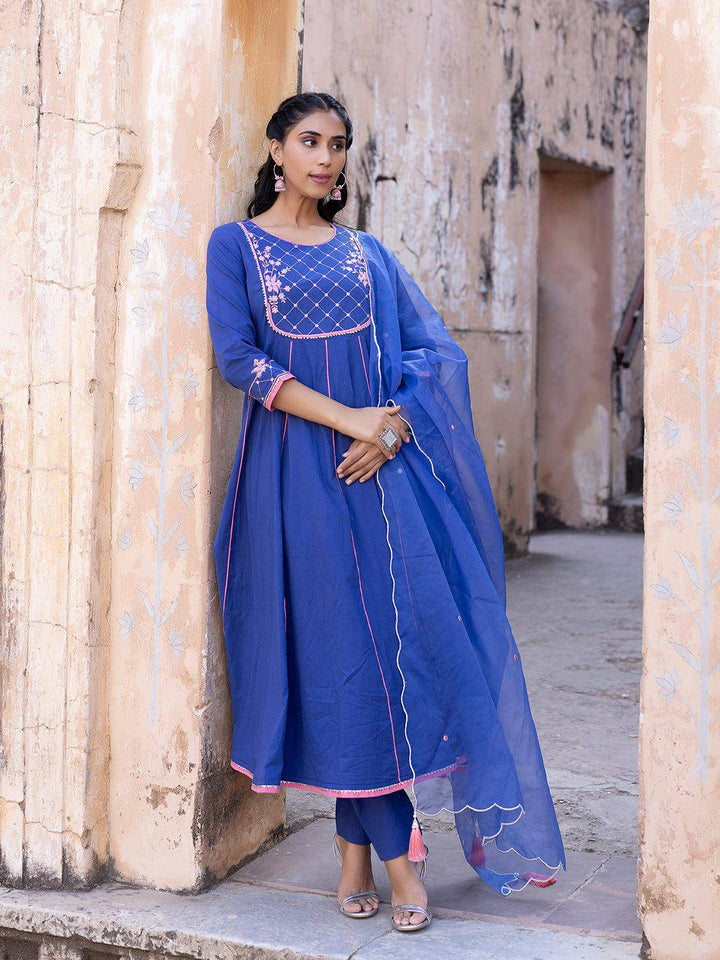 Granada Sky Cotton Kurta Set - Uboric