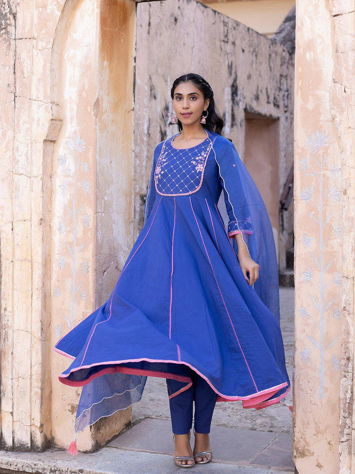 Granada Sky Cotton Kurta Set - Uboric