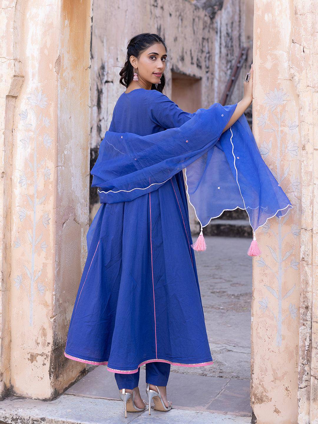 Granada Sky Cotton Kurta Set - Uboric