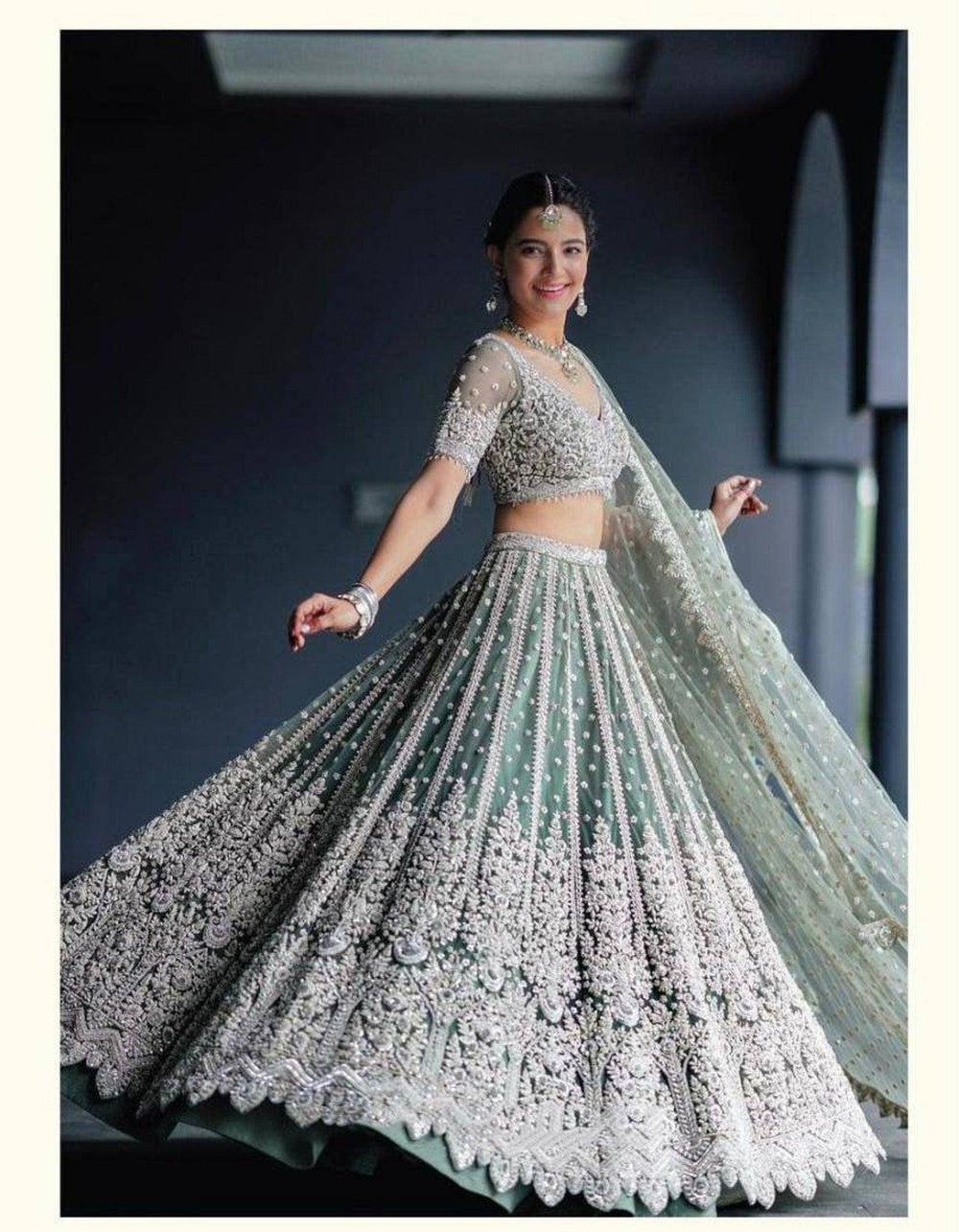 Grey Lehenga Choli with Dupatta , indian Designer Ready to Wear Bridesmaids Partywear Lehenga Choli, Heavy Chine Sequence Work Lehenga - Uboric