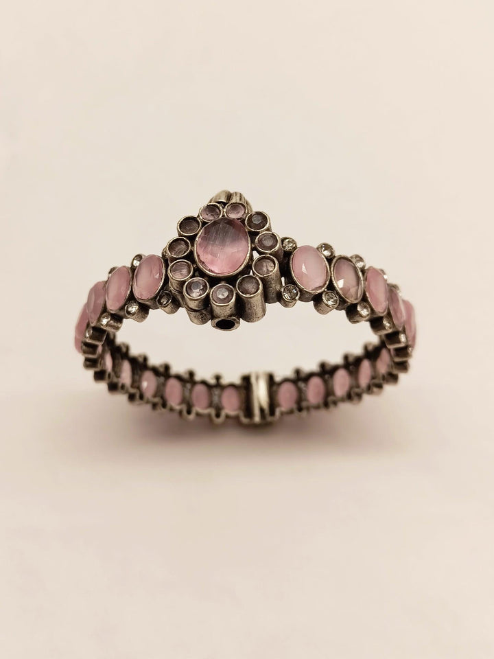 Gulmohar Baby Pink Stone Oxidised Kada - Uboric