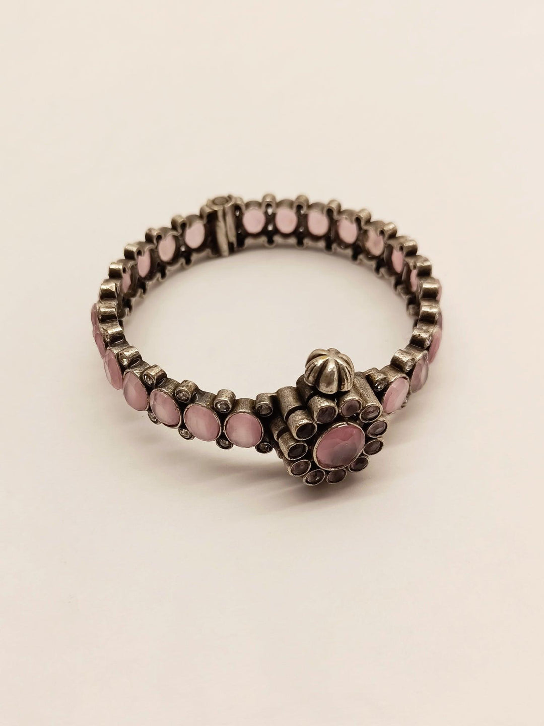 Gulmohar Baby Pink Stone Oxidised Kada - Uboric