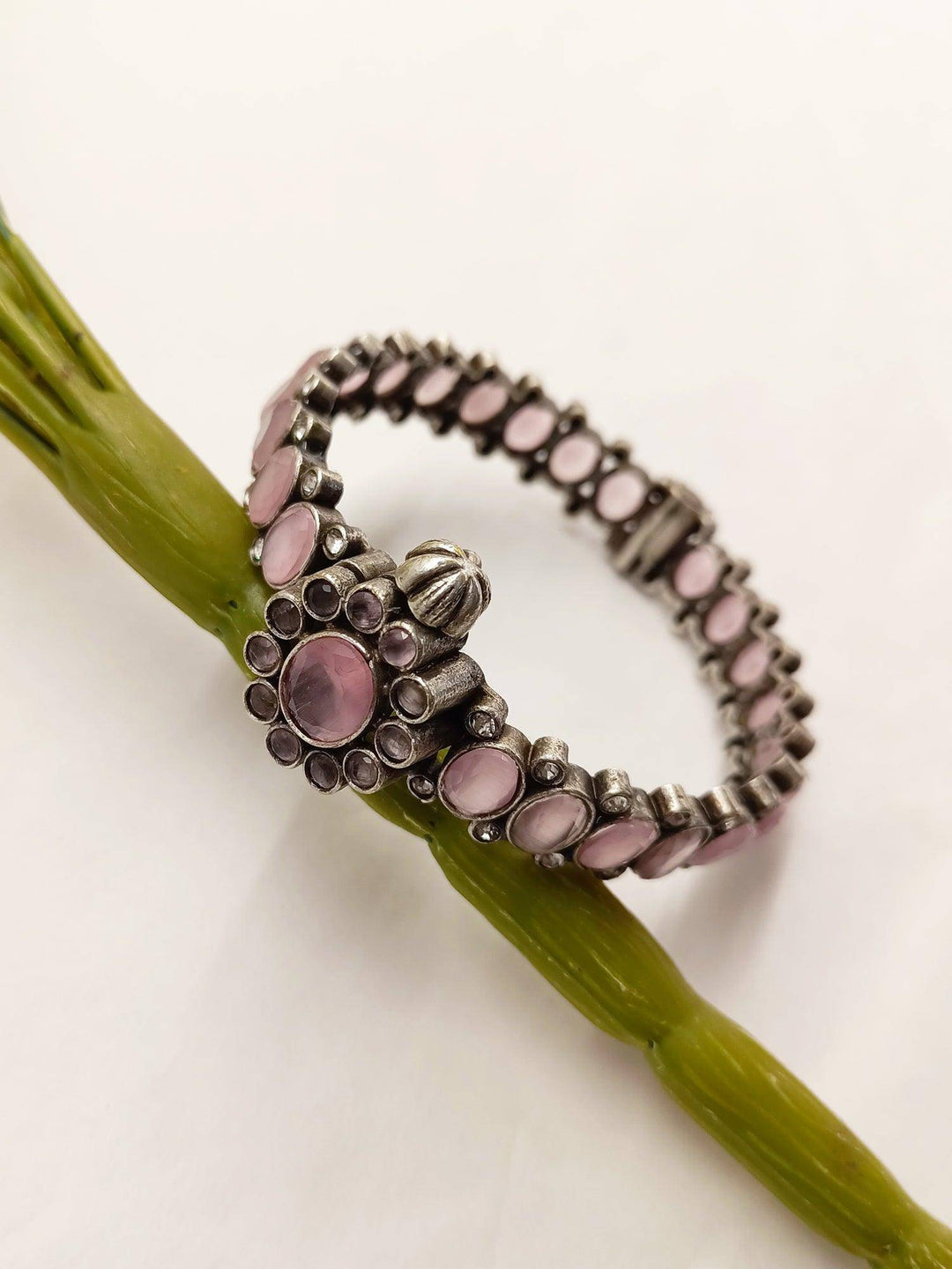 Gulmohar Baby Pink Stone Oxidised Kada - Uboric