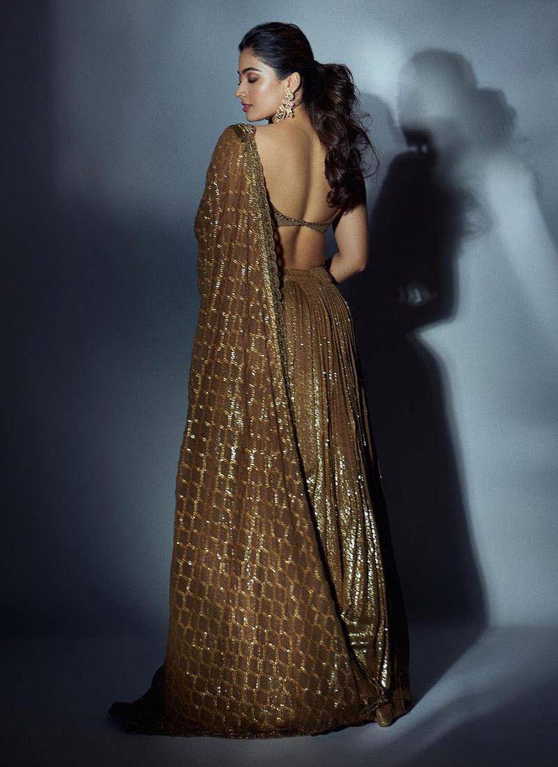 Heavy Sequins Brown Crushed Lehenga (Ready to Wear) - Uboric