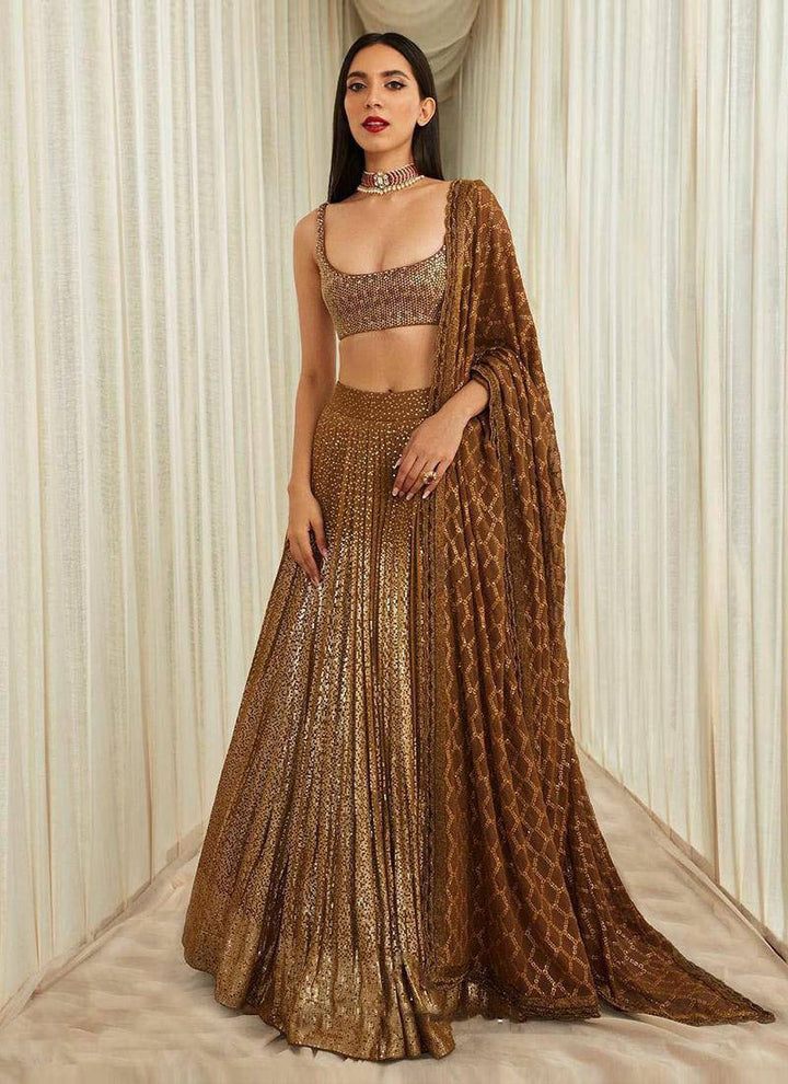 Heavy Sequins Brown Crushed Lehenga (Ready to Wear) - Uboric