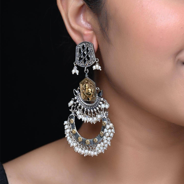 Heer Ganesha Oxidised Chandbali Earrings - Uboric