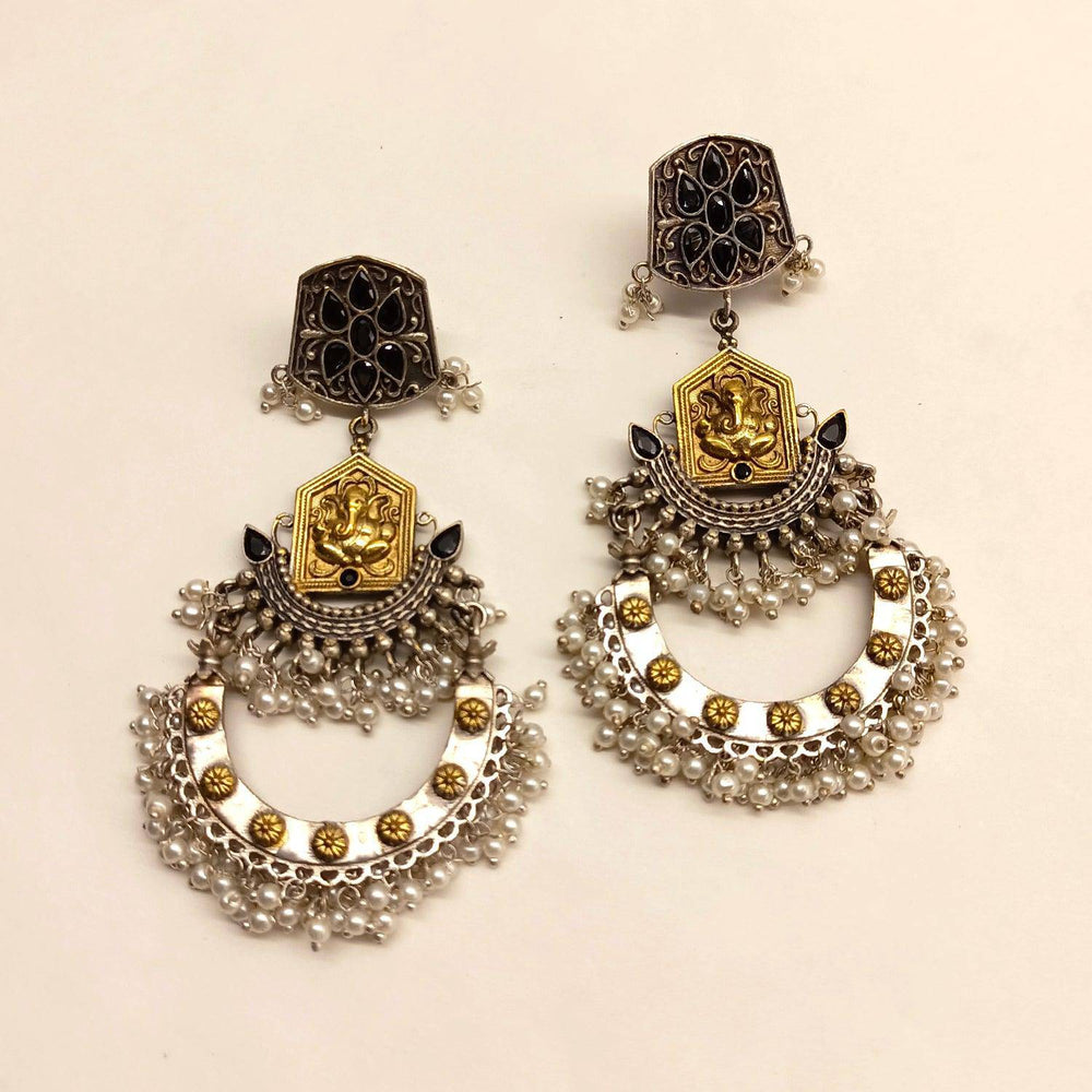 Heer Ganesha Oxidised Chandbali Earrings - Uboric