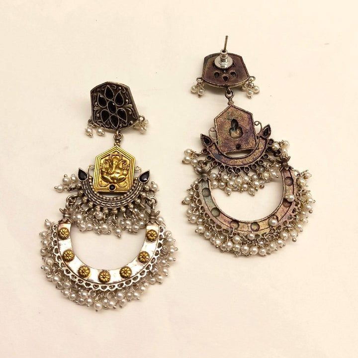 Heer Ganesha Oxidised Chandbali Earrings - Uboric