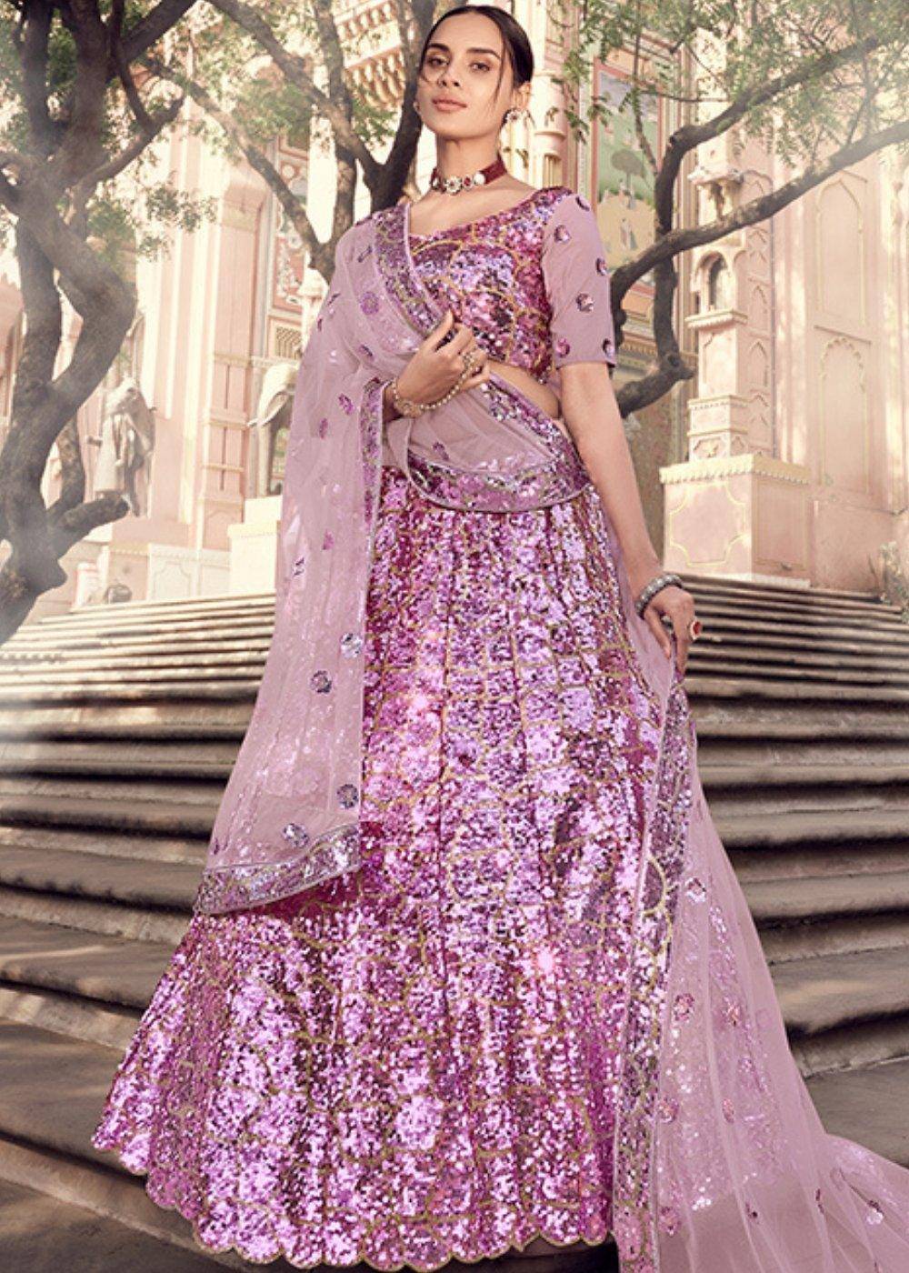 Helio Purple Designer Soft Net Lehenga Choli with Sequins work (Fully Stitched) - Uboric