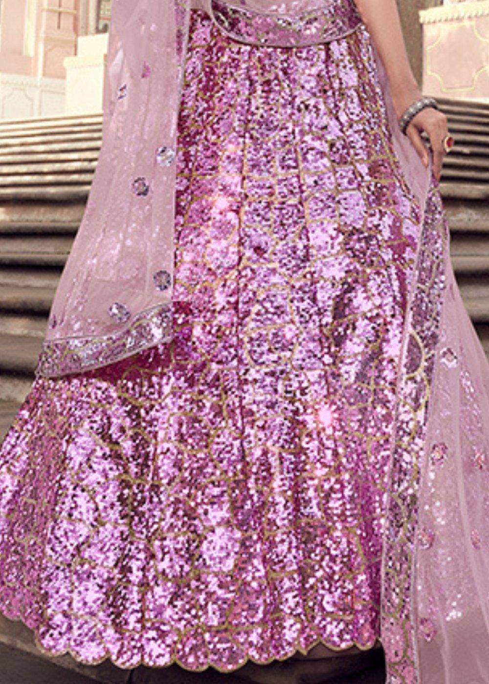 Helio Purple Designer Soft Net Lehenga Choli with Sequins work (Fully Stitched) - Uboric