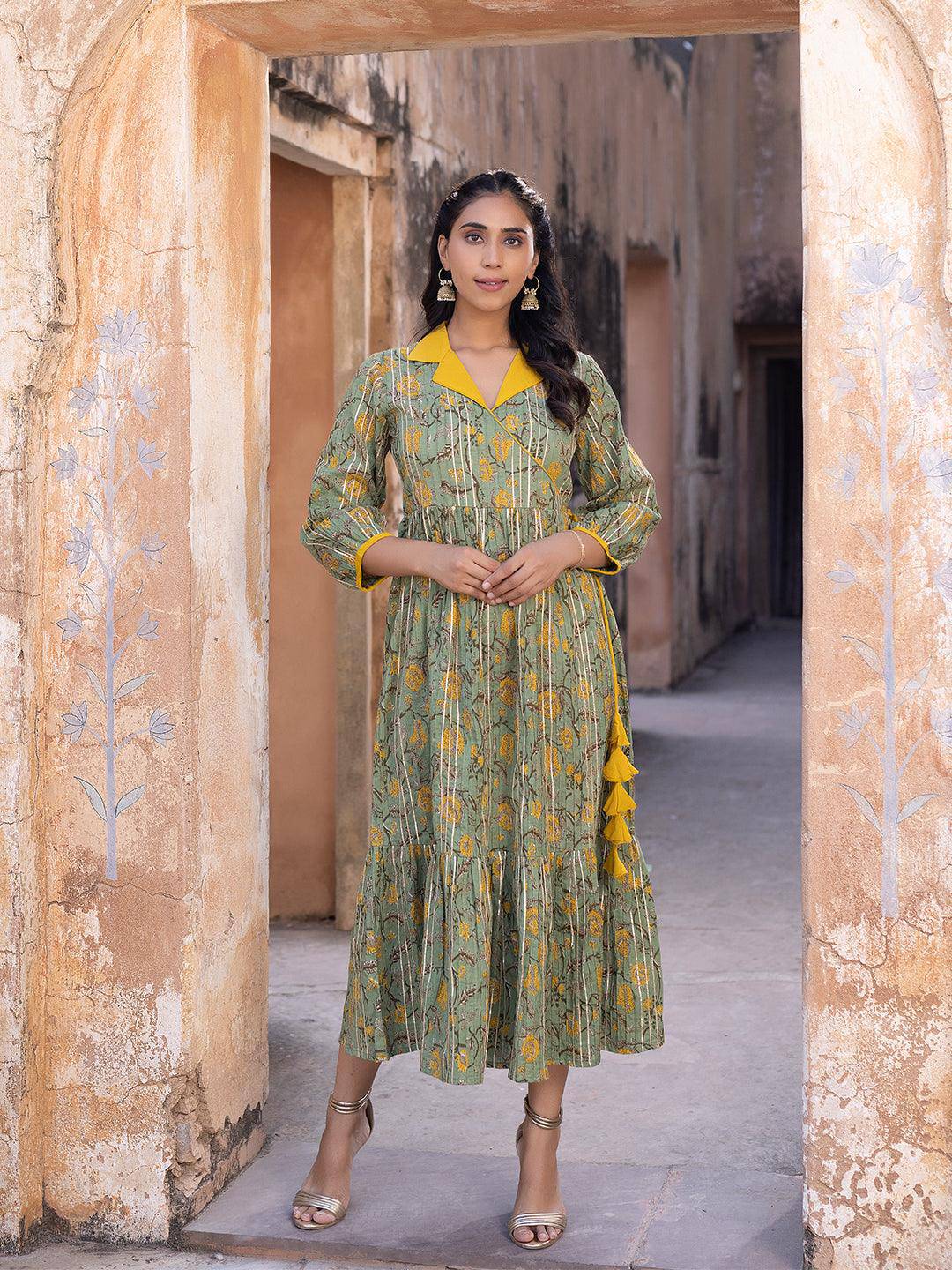 Hemp Pista-Green Printed Kurta - Uboric