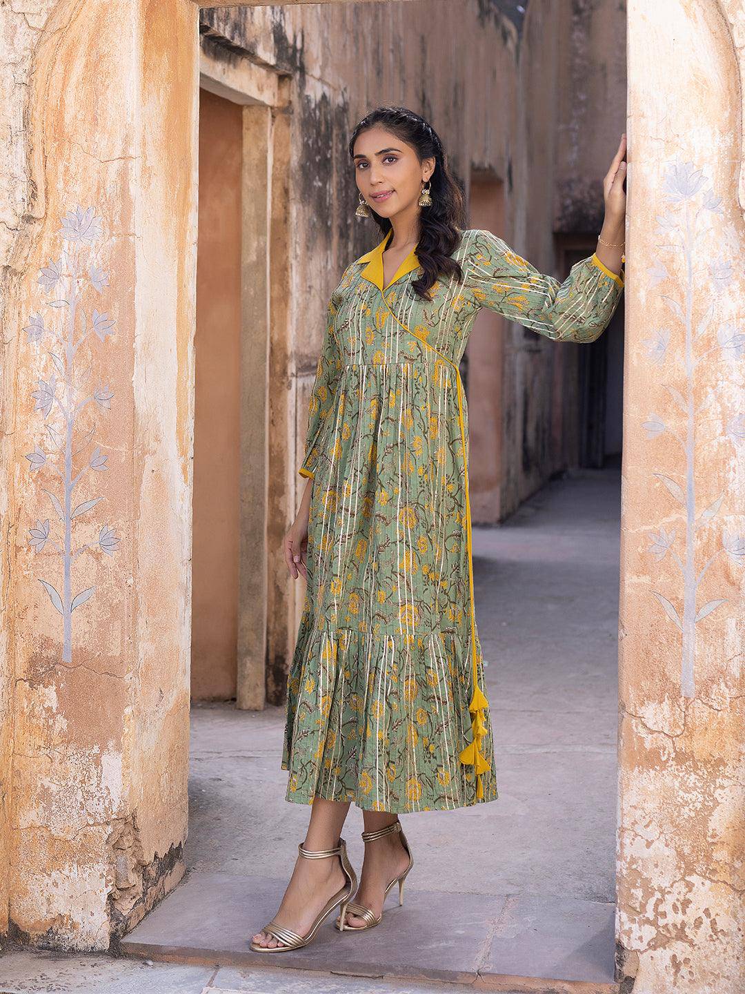 Hemp Pista-Green Printed Kurta - Uboric